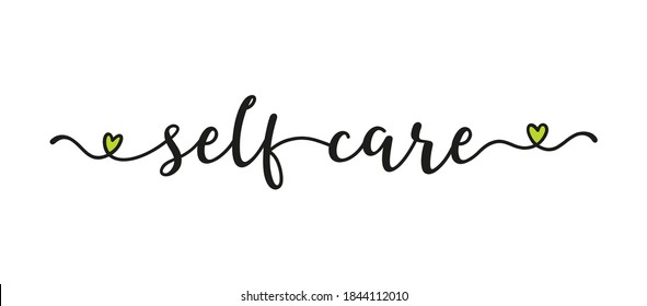 Hand sketched SELF CARE quote as banner. Lettering for poster, label, sticker, flyer, header, card, advertisement, announcement.	