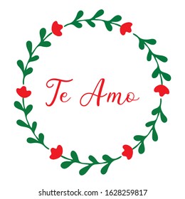 Hand sketched „Te amo“ Spanish quote, meaning „I love you“. Romantic calligraphy phrase. Happy Valentine´s day lettering for design, print, poster, clothes, card, invitation, banner.