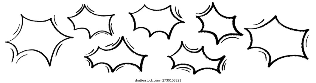 Hand sketched speech bubble enhances comic dialog with manga inspiration and manga style. Soft bubble edges frame speech naturally in doodle boxes.