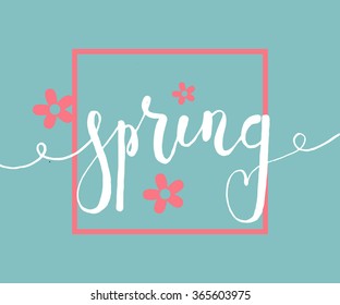 Hand sketched Spring text as logotype, badge and icon. Warm season Postcard, card, invitation, banner template. Lettering typography. Season's Greetings calligraphy