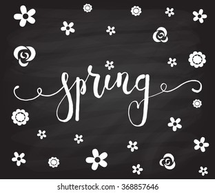 Hand sketched Spring text as logotype, badge and icon. Warm season Postcard, card, invitation, banner template. Lettering typography. Season's Greetings calligraphy