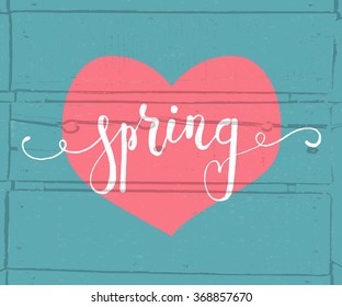 Hand sketched Spring text as logotype, badge and icon. Warm season Postcard, card, invitation, banner template. Lettering typography. Greetings calligraphy