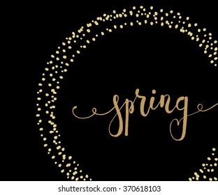 Hand sketched Spring text as logotype, badge and icon. Warm season Postcard, card, invitation, banner template. Lettering typography. Season's Greetings calligraphy