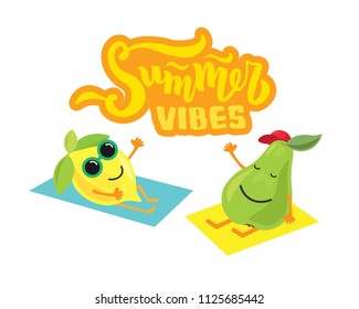 Hand sketched Summer vibes text. Lettering typography. Great for logo, t-shirts, badge, greeting, card, party, banner, invitation template. Vector.