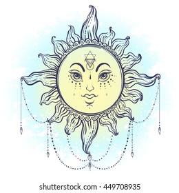 Hand Sketched Sun. Trendy Vector illustration in vintage style