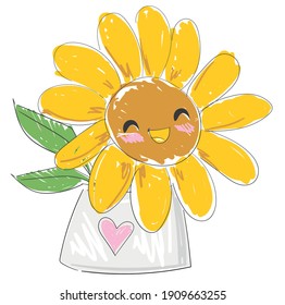 Hand sketched Sunflower cute flower print vector illustration