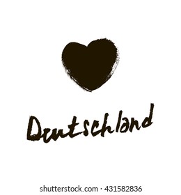 Hand sketched text 'Deutschland'. Hand drawn german postcard, card, flyer, package, banner template. German lettering typography.