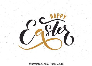 Hand sketched text as Easter logotype, badge and icon.  Drawn  postcard, card, invitation, poster, banner template. Happy Easter lettering typography. Seasons Greetings
