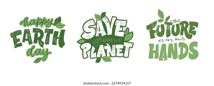 Hand sketched text 'Happy Earth Day'. Vector lettering for postcard banner template. Eco friendly ecology concept. World environment background