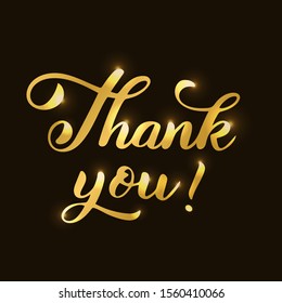 Hand sketched "Thank you" quote in gold on black background. 