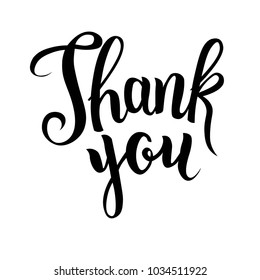 Hand sketched Thank you text as logotype, badge and icon, card, invitation, poster, banner template. Lettering typography. 