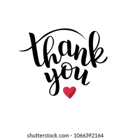 Hand sketched Thank you text with heart in flat style design. Great as logotype, badge, icon, card, invitation, poster, banner template. Lettering typography. 