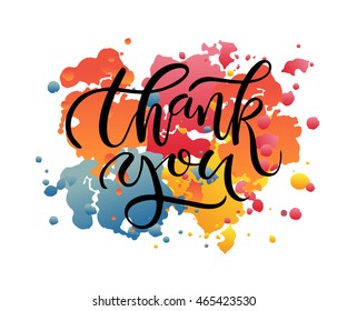 Hand sketched Thank you text as logotype, badge and icon. Drawn Happy Thanksgiving lettering typography poster. Celebration quotation on textured background for postcard, icon, card, logo, badge