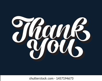 Hand sketched Thank you typography lettering poster. Celebration quote on dark blue background for postcard, icon, logo, badge. Vector calligraphy text .
