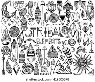 Hand Sketched Tribal Design Elements Vector