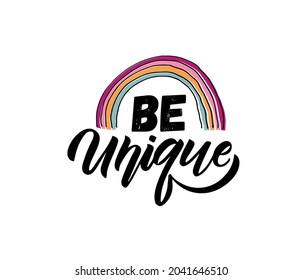 Hand sketched unicorn vector illustration with lettering typography quotes. Motivational quotes concept for children t-shirt print. Unicorn logotype, badge, icon. Unicorn logo, banner, flyer. eps 10