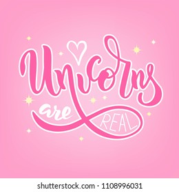 Hand sketched Unicorns are real text. Vector. Lettering typography.  Great for logotype, badge, icon, card, poster, invitation, banner template.