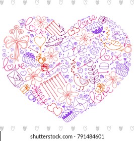 hand sketched Valentines day elements beautiful heart