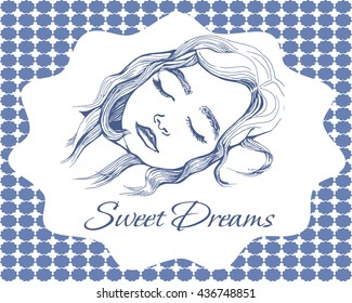 Hand Sketched Vector Cute Sleeping Girl. Sweet Dreams.