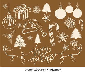 Hand sketched vector holiday icon set
