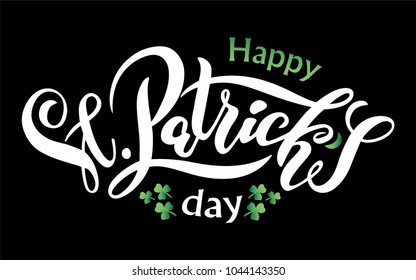 Hand sketched Vector illustration of Happy Saint Patrick's Day logotype. Beer festival lettering typography icon. Hand drawn typography badge with shamrock for Irish celebration design. 