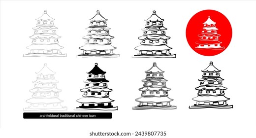 Hand sketched vector illustration of traditional chinese building architecture icons