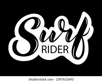 Hand sketched vector Surf lettering typography. Hand drawn Surfing vector illustration. Surf calligraphy for banner, poster, card. Vector lettering for Surfing. Ocean, beach, sport, summer holidays. 