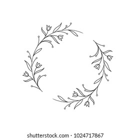 Hand sketched vector vintage elements laurels, leaves, flowers, swirls and feathers.