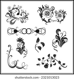 Hand sketched vector vintage elements ( laurels, leaves, flowers, swirls and feathers). Wild and free. Perfect for invitations, greeting cards, quotes, blogs, Wedding Frames, posters