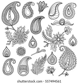Hand sketched vector vintage elements like leaves, flowers, swirls. Textile elements. Perfect for invitations, greeting cards, quotes, blogs, posters