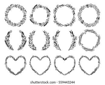 Hand sketched vector vintage elements ( laurels, leaves, flowers, swirls and feathers). Wild and free. Perfect for invitations, greeting cards, quotes, blogs, Wedding Frames, posters and more