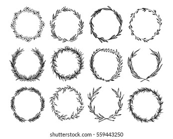 Hand sketched vector vintage elements ( laurels, leaves, flowers, swirls and feathers). Wild and free. Perfect for invitations, greeting cards, quotes, blogs, Wedding Frames, posters and more