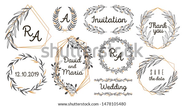 Hand sketched vector vintage elements:\
wreath,leaves, frame. Perfect for invitations, greeting cards,\
quotes, blogs Wedding Frames posters Big set.Hand\
draw.