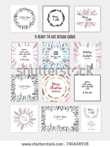 Hand sketched vector vintage illustrations. Wild and free. Perfect for invitations, greeting cards, quotes, Wedding Frames, posters and more