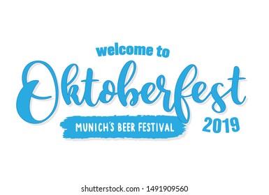 Hand sketched Welcome to Oktoberfest quote as header, logo. Vector illustration of Munich´s beer festival, isolated on white background. Drawn Wiesn lettering for poster, banner, invitation. 