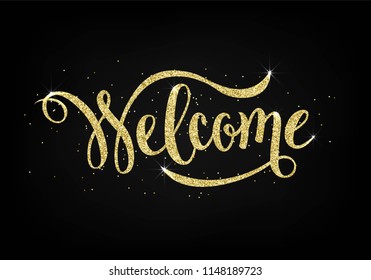 Hand sketched Welcome text as logotype, badge and icon, card, invitation, poster, banner template. Lettering typography. 