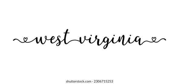 Hand sketched WEST VIRGINIA  text. Script lettering for poster, sticker