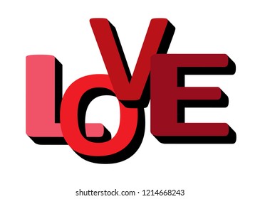 Hand sketched word LOVE with shadow T-shirt texture lettering typography. Drawn inspirational quotation, motivational quote. Fortune logotype, badge, poster, logo, tag, print.  Vector illustration.