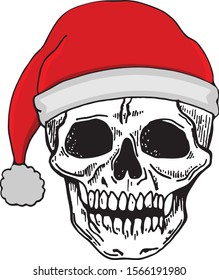 hand sketches santa claus skull illustration, vector design