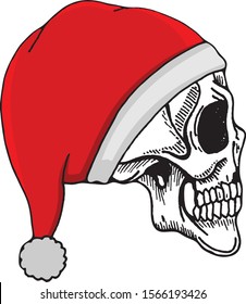 hand sketches santa claus skull illustration, vector design