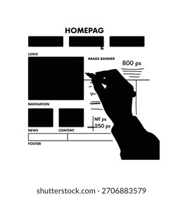 Handskizze eines Website-Layouts auf einem Whiteboard