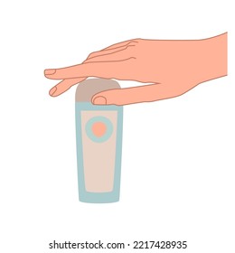 Hand skin care concept. Woman's hand and skin care product. Cream and lotion for hands and body. Colored flat illustration.