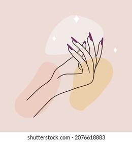 Hand skin care. Massage and paraffin therapy. Vector Illustration of elegant female hands in a trendy minimalist style. Beauty logo for nail studio or spa salon.