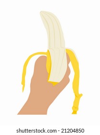 Hand with skinned banana