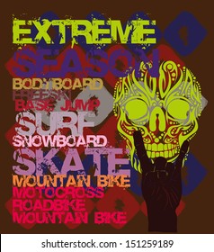 hand and skull extreme sports vector art