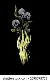 Hand with skull flower vector illustration
