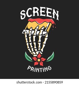 Hand skull screen printing vector illustration