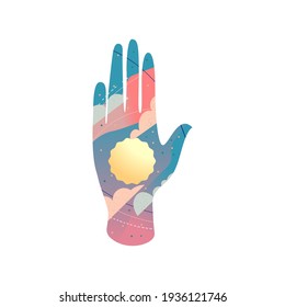 Hand of the sky with sun. Vector illustration.
