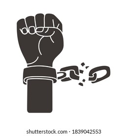 hand slave with chain broken silhouette style icon vector illustration design