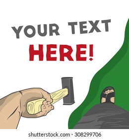 Hand with sledgehammer, work poster with place for your text